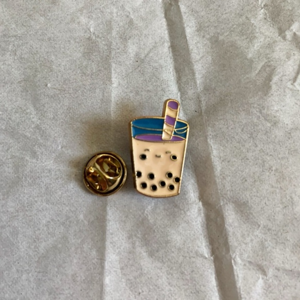 3/$15 New Adorable Boba Tea Cream Blue & Purple Accents Small Enamel Pin